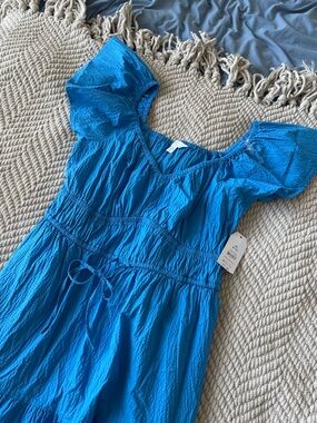 Time and Tru Bright Blue Midi Dress with Smocked Waist